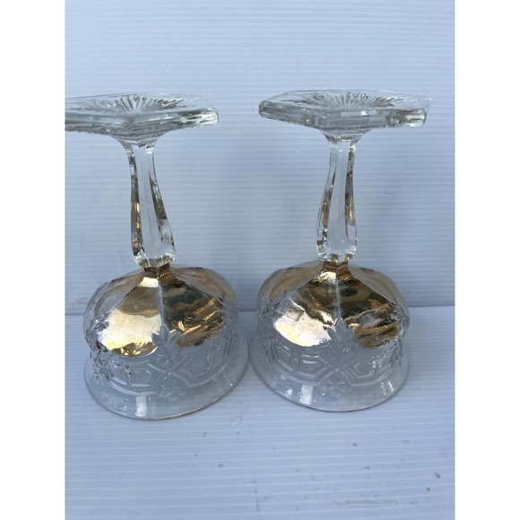 2 Pink Glow Vintage Uranium Etched Depression Glass Goblets - Picture 7 of 12